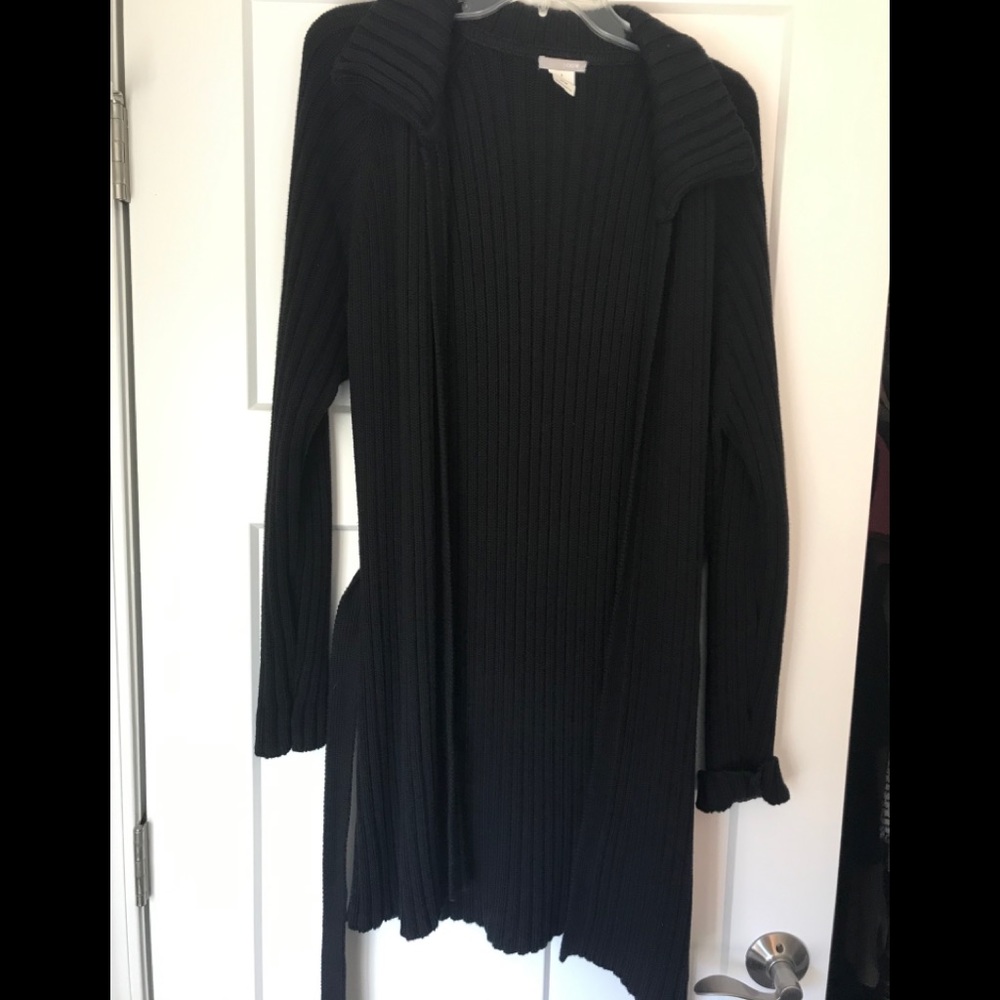 J. Crew Black Wrap Tie Cardigan Sweater